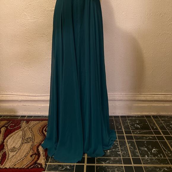 Dessy Collection Off-the Shoulder Draped Chiffon Maxi Dress Hunter Green Size 16 - Picture 14 of 16